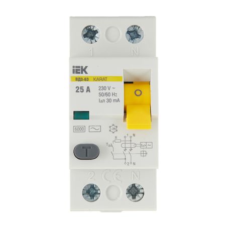 УЗО IEK Karat ВД3-63 25А 1P+N тип AC 30 мА 6 кА (MDV20-2-025-030) фильтр питания signkoray cw4l2 a r серии 220 в переменного тока 6 а 10 а 20 а 30 а рельсовый тип для станка для лазерной резки и гравировки co2