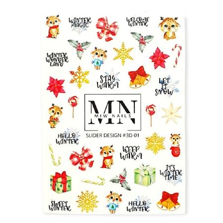 Слайдеры MIW NAILS Слайдер дизайн с объемными элементами 3D зимняя водка зимняя деревенька россия 1 л