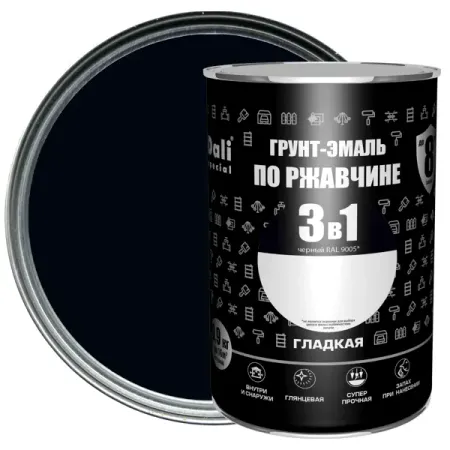 Грунт-эмаль по ржавчине 3 в 1 Dali Special гладкая цвет чёрный 0.9 кг RAL 9005 эмаль ашан красная птица ral 9005 акриловая чёрная   520 мл