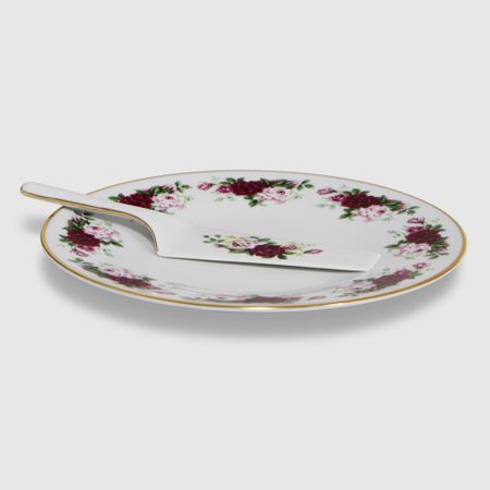 Тарелка для торта с лопаткой Bernadotte Английская роза отводка золото силиконовая форма для торта baroque handlife