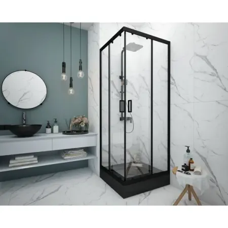 Душевая ширма Apart Black Метакам квадратная 80x80x185см цвет профиля черный раздвижная стекло 4мм прозрачное ролики для душевых дверей heltc 20 23 25 27 мм
