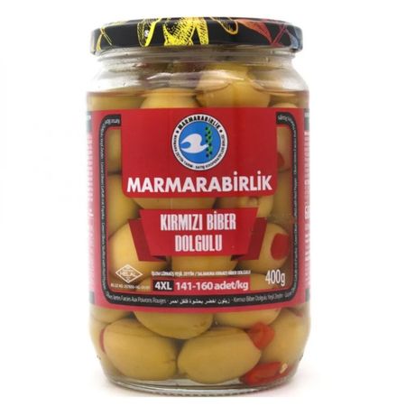 Оливки Marmarabirlik зелёные сладкие с перцем 4xl, стеклянна банка, 400 г