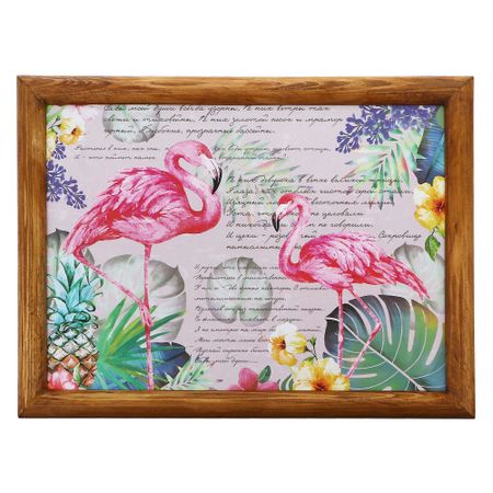 Поднос Genlex Фламинго с деревянной рамкой на подушке, размер  400х300 мм