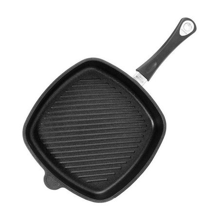 Сковорода-гриль AMT Gastroguss из литого алюминия, не подходит для индукции, толщина дна 10 мм, съемная ручка, 28х28х5 см 2 шт съемная головка для газонокосилки из алюминия