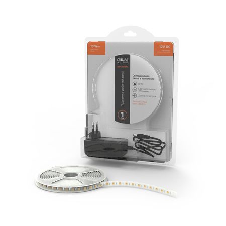 Лента Gauss Basic в комплекте LED 5050/60 12V 10W/m 700lm/m 3000K 10mm IP20 5m лента gauss basic led 10вт м 700лм м 3000k 10мм ip65 12в 3м