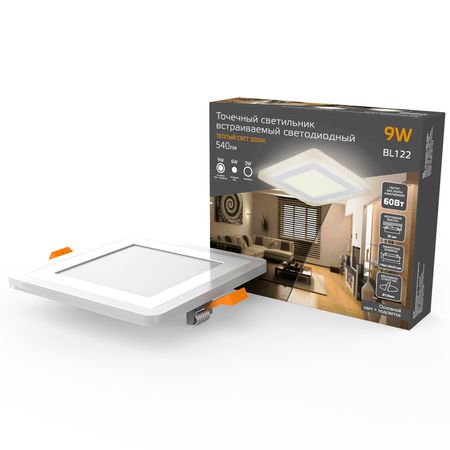 Светильник Gauss Backlight BL122 Квадрат. 6+3W, LED 3000K, 540лм,145х145x31мм,Ø120, 1/40 gls глс липотропный фактор капс 180