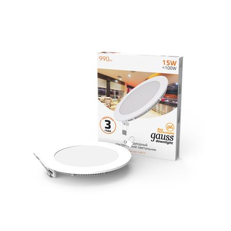Встраиваемый светильник Gauss ультратонкий круглый IP20 15W ,170х22, Ø155, 2700K 990лм 1/20 светильник ночник настольный gauss qplus 5вт led 200лм 2700 6000k 5в розовый