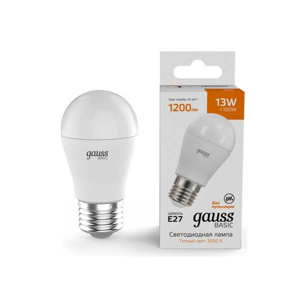 Лампа Gauss Basic Шар 13W 1200lm 3000K E27 LED wurkkos hd01 уф фонарик 1200lm