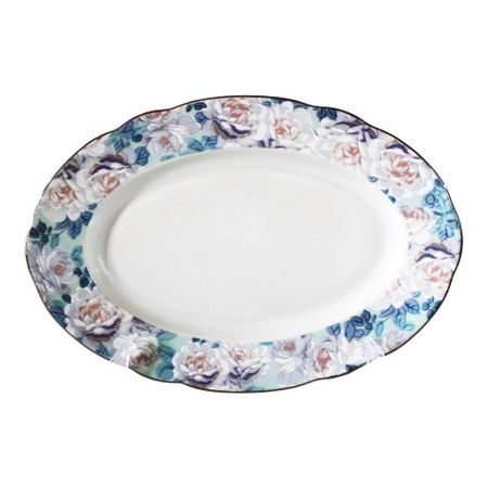 Блюдо овальное Thun 1794 Роза Голубая роза отводка платина 36 см