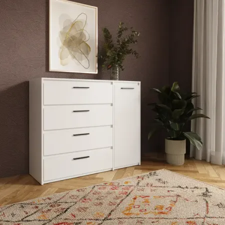 Комод Лион 4 ящика 120х100.2х41.6 см ЛДСП цвет белый комод мальта 6 ящиков 1603x764x480мм белый лдсп