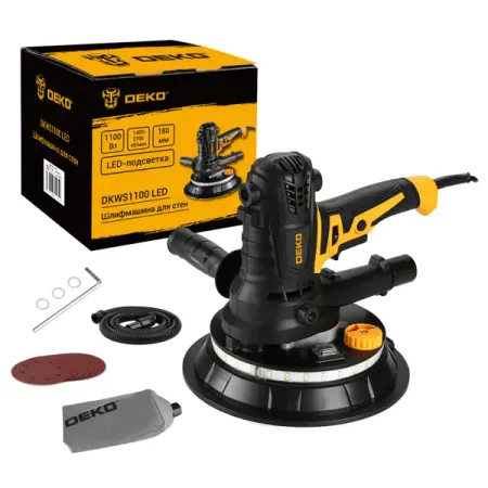Машина шлифовальная для стен и потолков сетевая Deko DKWS1100 084-1090, 1100 Вт, 180 мм beamnova электрическая шлифовальная машина 40 вт