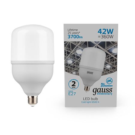 Лампа Gauss Elementary LED T120 E27 42W 3700lm 180-240V 6500K 1/12 ztzpie 3000k авто светодиодные лампы для автомобильных фар canbus hb3 hb4 9005 9006 h1 h7 h4 h11 9012 hir2 1600 вт csp 3570 6500k высокая яркость