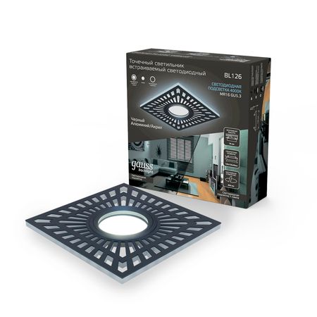 Светильник Gauss Backlight BL126 Квадратный, Черный, цоколь Gu5.3, 3W, LED, 4000K светодиодные точечные светильники truebrilit 1вт 3вт dc12v
