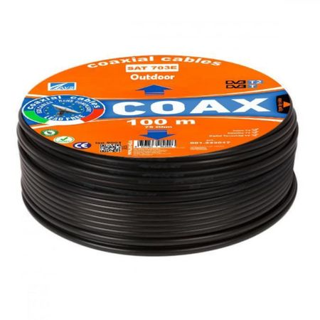 Кабель коаксиальный телевизионный уличный SAT 703E 1х6,8 мм экранированный CCA PE AVS Electronics черный (50 м) bevotop bt1197 rg223 коаксиальный кабель bnc bnc 50 ом