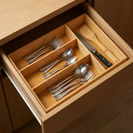Лоток для столовых приборов 4 отсека KONSENSA 45.5x30x5.8 см бамбук цвет натуральный столовых приборов good food коврик для разделки продуктов 450 320