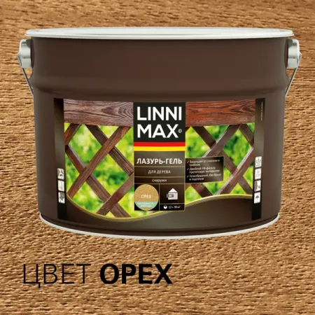 Лазурь-гель для дерева Linnimax полуматовая орех 9 л