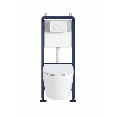 Комплект инсталляция и унитаз Bas безободковый с микролифтом клавиша цвет белый