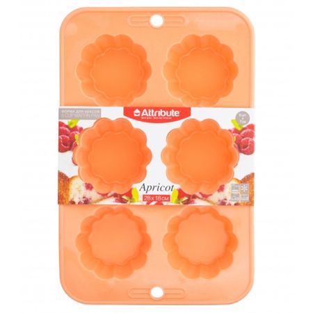 форма ATTRIBUTE Apricot 6 ячеек 28х18см для кексов силикон форма для выпечки canamek силиконовая