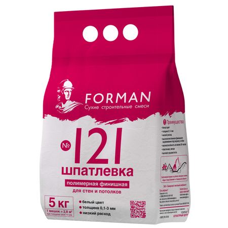 шпатлевка полимерная для внутр.работ FORMAN 121 финишная легкая ручн. 5кг алмагель сусп внутр 170 мл