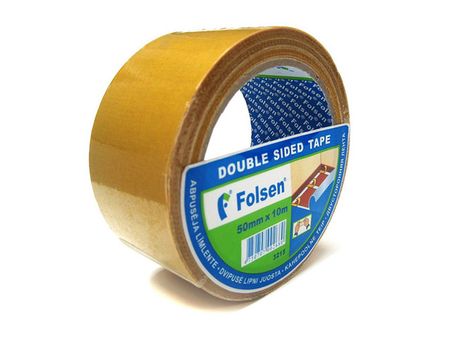 лента клейкая двусторонняя FOLSEN ткань 50ммх10м, арт.032155010 лента клейкая двусторонняя folsen пп 50ммх10м арт 031115010