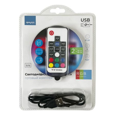 лента светодиодная комплект для ТВ APEYRON 5В 7,2Вт 5050 30д/м IP20 2х0,5м RGB лента gauss basic led 10вт м 700лм м rgb 10мм ip20 12в 3м