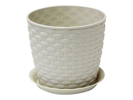 горшок с поддоном Ротанг 1л d13,5см h12см молочный пластик