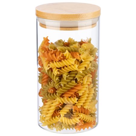 банка для продуктов MALLONY Bambu 1л круглая стекло, бамбук, силикон банка для продуктов todelia simplicity 1 6л круглая стекло пробка силикон