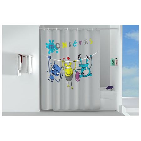 занавеска для ванной OFELIS Монстры 180х180 см полиэстер серая с рисунком водонепроницаемая душевая занавеска с пейзажем полиэстер
