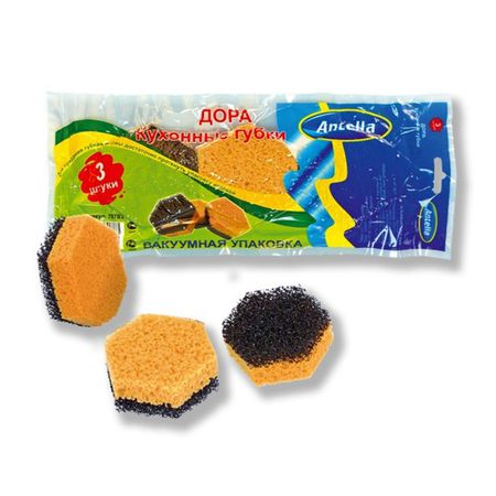 набор губок ANTELLA Дора 3шт 9х7х3,3см вакуумная упаковка губок sol профильные 5шт 8 6х6 5х4 4см поролон абразив