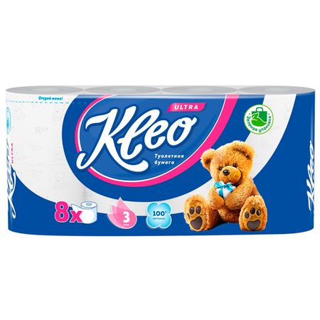 бумага туалетная KLEO Ultra 8 шт/уп. 3-слойные 144 листов без аромата