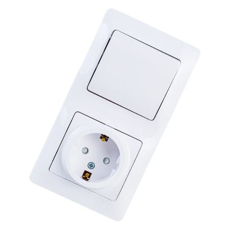 блок 1-клавишный выключатель и розетка SYSTEME ELECTRIC Glossa c/з белый блок 3 клавишный выключатель и розетка schneider electric glossa c з