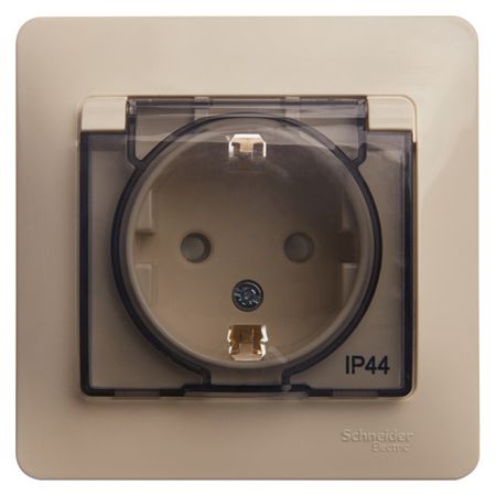 розетка 1 пост SYSTEME ELECTRIC Glossa IP44 с/з с/к с/ш бежевый sinotimer tm519 электронная цифровая розетка с таймером 220в