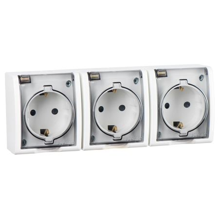 розетка 3 поста SIMON серия 15 Aqua IP54 с/з с/к с/ш белый разъемов powercon nac3fca nac3fcb 20 шт 20а 250в