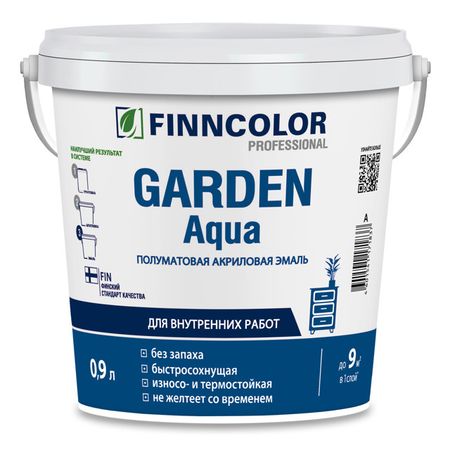 эмаль акриловая FINNCOLOR Garden Aqua база А полуматовая 0,9л белая, арт.700006478 шпатлевка акриловая лакра по дереву белая 0 6кг арт 0008056