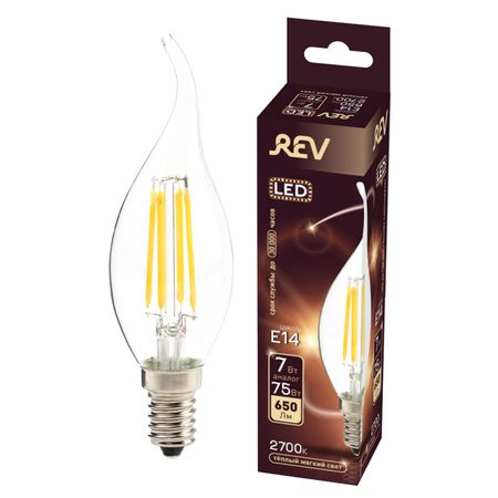 лампа филаментная REV 7Вт E14 560лм 2700K 220В свеча на ветру CA37 лампа филаментная эра 7вт e27 910лм 2700k 220в шар