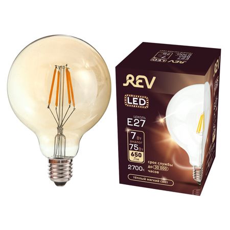 лампа филаментная REV 7Вт E27 560лм 2700K 220В шар G95 лампа филаментная эра 7вт e27 910лм 2700k 220в шар