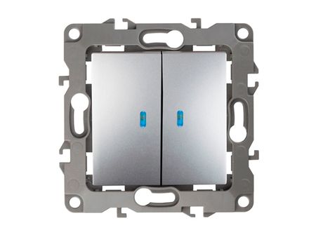 выключатель 2-клавишный ЭРА серия 12 с индикацией алюминий выключатель 2 клавишный эра   12 с индикацией алюминий