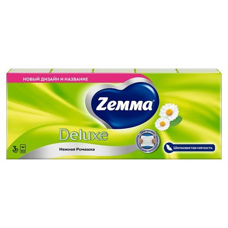 платки носовые ZEWA Deluxe Camomile 3-слойные 10шт 10уп.