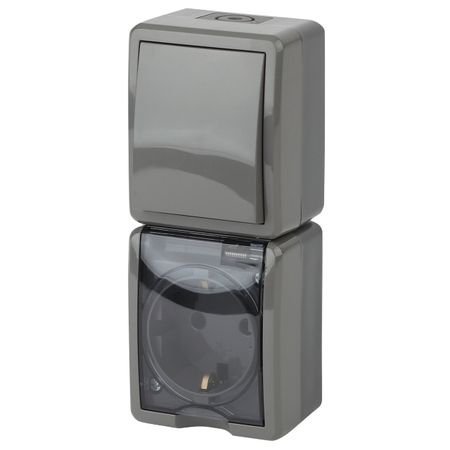 блок 1-клавишный выключатель и розетка ЭРА Эксперт IP54 вертикальный с/з серый зажим для крышки бардачка ручка замка в сборе для suzuki sx4 swift 2007 2013 серый 7343063 j02p4z 7343063 запасные части j02v6n