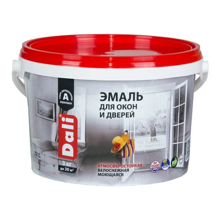 эмаль акриловая DALI для окон и дверей 3кг белая, арт.80188 эмаль акриловая dali для окон и дверей 1кг белая арт 80189