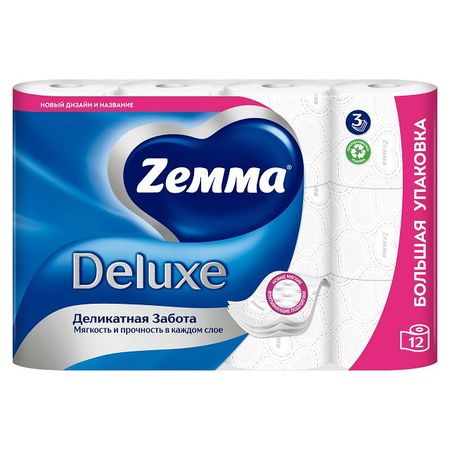 бумага туалетная ZEWA Deluxe 12шт в уп. 3-слойные 145 листов без аромата афлубин таблетки подъязычные гомеопатические 12шт
