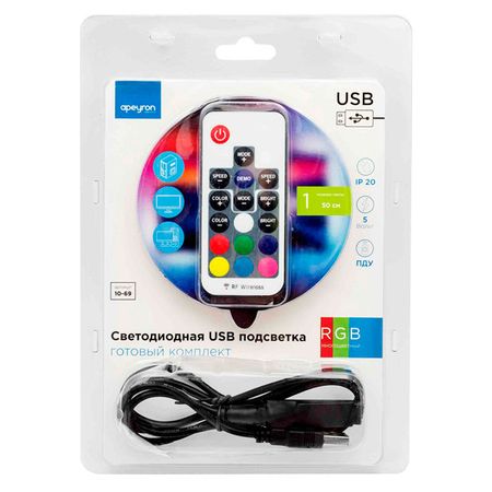 лента светодиодная комплект для ТВ APEYRON 5В 3,6Вт 5050 30д/м IP20 0,5м RGB лента gauss basic led 10вт м 700лм м rgb 10мм ip20 12в 3м