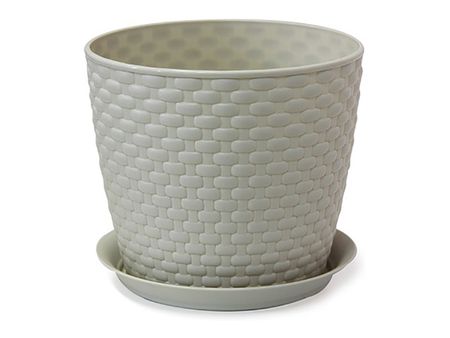 горшок с поддоном Ротанг 3л d18см h15,8см молочный пластик