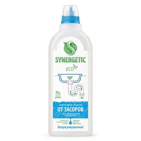 средство чистящее SYNERGETIC для удаления засоров в трубах жидкость 1л жидкость для удаления клея для жк экрана
