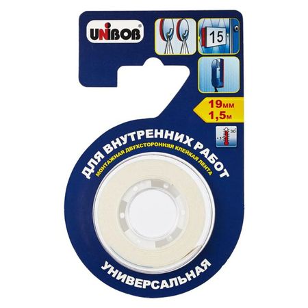 лента клейкая двусторонняя UNIBOB 19 мм х 1,5м, арт.56644 пленка стретч многослойная unibob 500мм х 220м 17мкм 1 9кг арт 0387 4611