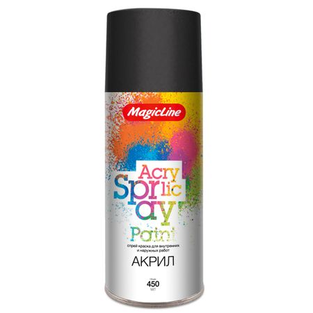 краска аэрозольная MAGIC LINE акриловая 265г черная глянцевая #020, арт.ML020