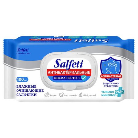 салфетки влажные SALFETI Антибактериальные очищающие 100шт салфетки косметические zewa everyday 2 слойные 100шт