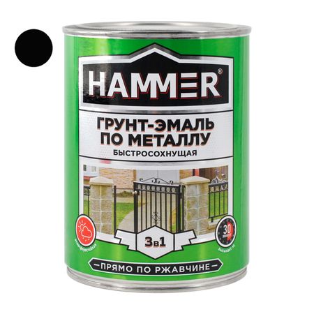 грунт-эмаль по металлу HAMMER 0,9кг черная, арт.ЭК000116572 эмаль термостойкая hammer kremny для металла 0 8кг   ral9004 арт эк000138079