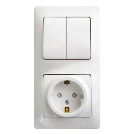 блок 2-клавишный выключатель и розетка SYSTEME ELECTRIC Glossa c/з белый блок 3 клавишный выключатель и розетка schneider electric glossa c з