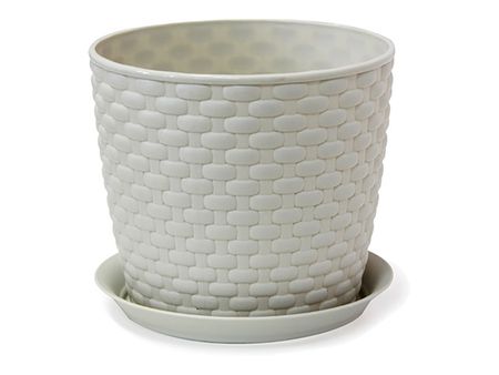 горшок с поддоном Ротанг 2л d15,5см h13,6см молочный пластик